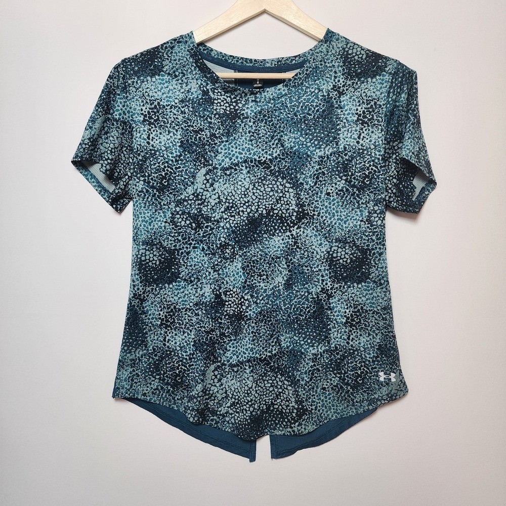 Under Armour Pebble Print Mesh Back Running Top Blue Teal Size Large